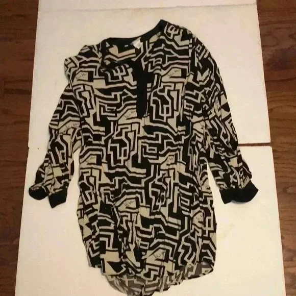 H&M x Richard Allen black and cream long sleeve tunic  dress 12 - Picture 3 of 7